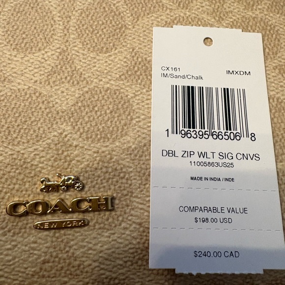 Coach Signature Double Zip Wallet in Sand and Chalk NWT - Picture 6 of 6
